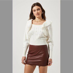 ASTR The Label Cabot Ruffle Faux Pearl Embellished Sweater NWT